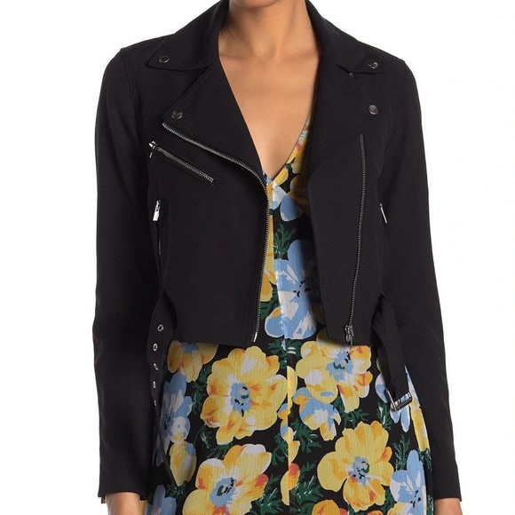 Club Monaco Lacaah Woven Cropped Moto Jacket - Picture 1 of 8